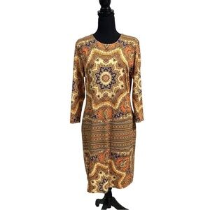 J. McLaughlin Dress Women’s Size Large Mandala design Sophia Dress 3/4 Sleeve
